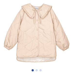 Mipounet Olivia Oversized Collar Ruffle Trim Long Quilted Jacket Ecru